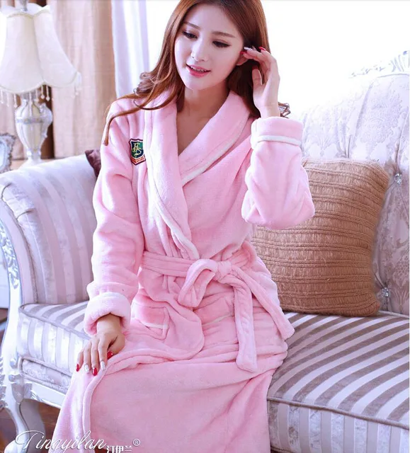 Korean Women Bathrobe Kimono Bath Robe Female Thick Coral Fleece