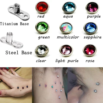 

BOG-1 PC Steel/Titanium Base Surgical Steel CZ Crystal Top Micro Dermal Anchor Piercings Skin Diver Piercing Body Jewelry
