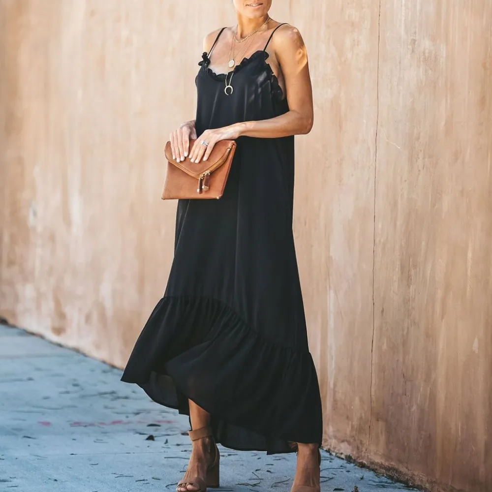 2019 new beach dress Women Summer Holiday Fold V-Neck Irregular Beach Maxi Dress solid loose summer dress @7