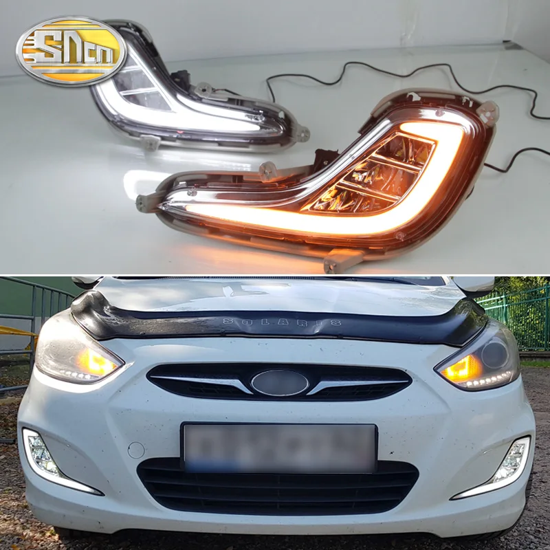 

2PCS LED Daytime Running Light For Hyundai Accent Solaris 2010 2011 2012 Yellow Turn Signal Function 12V Car DRL LED Fog Lamp
