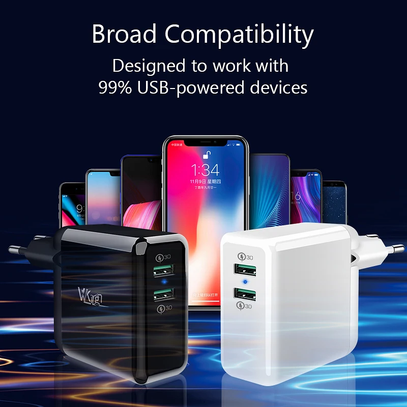 Цена VVKing 2 font b USB b font зарядное устройство 36 Вт Быстрая зарядка 3,0 быстрое зарядное устройство для iPhone samsung Galaxy s9 Xiaomi huawei LG телефон двойной QC3.0 зарядное устр...
