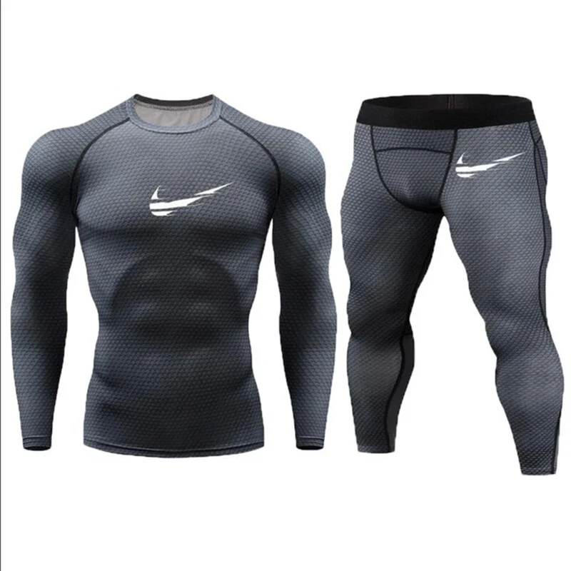 

New 2019 Fitness Men Sets Camouflage Compression Shirts + Leggings Base Layer Crossfit Brand Long Sleeve T Shirt ClothingMMA