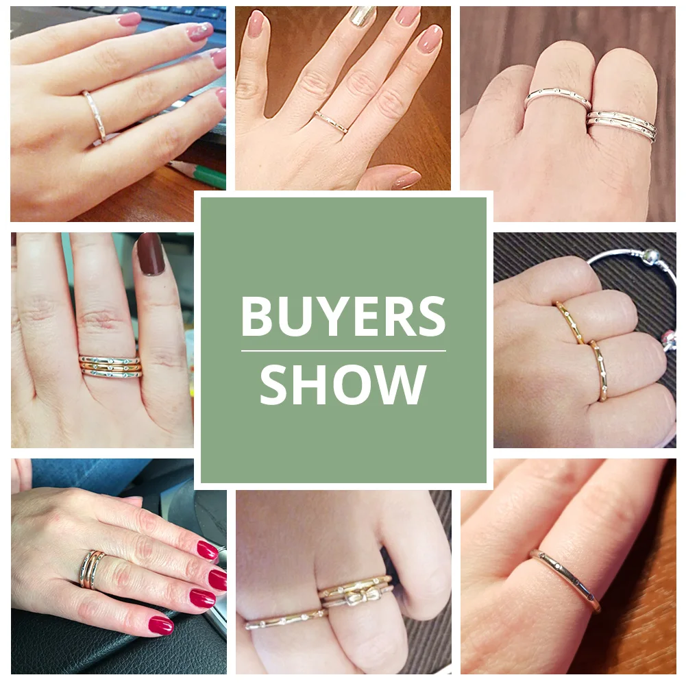 BAMOER 2 Colors 925 Sterling Silver Droplets Stackable Finger Classic Ring for Women Wedding Jewelry Valentine's Day Gift PA7132