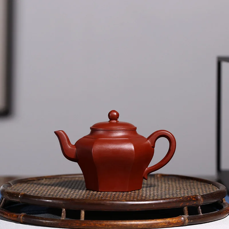 

purple clay pot genuine famous artisans hand-made pot raw ore Dahongpao hexagonal palace lamp pot Kungfu Teapot Tea Set