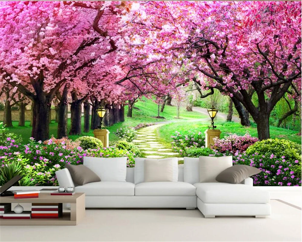 Beibehang 3d Wallpaper Sakura Grove Wooden Garden Path Landscape
