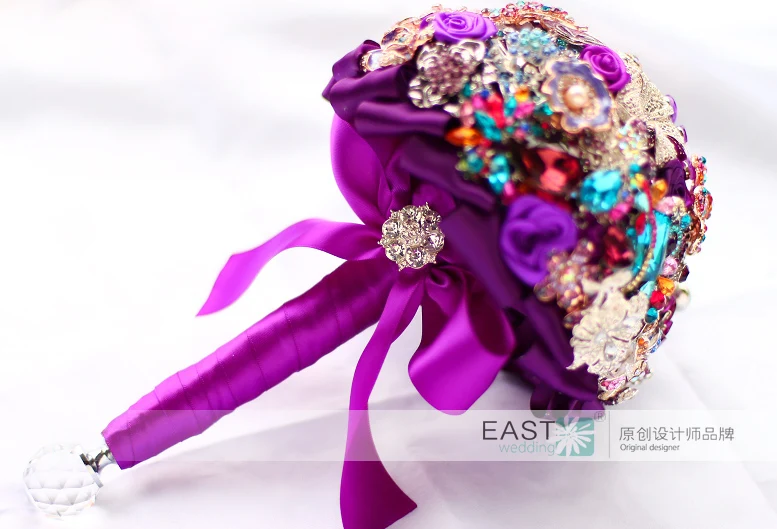 Элегантная фиолетовая брошь букет невесты букеты бриллиант ручной работы держа цветы свадебные аксессуары