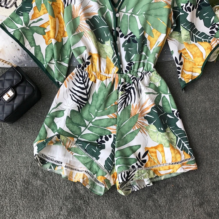 Korobov Vogue Boho женский летний костюм с принтом v-образный вырез однобортный сексуальный женский комбинезон с открытой спиной Feminina 77849