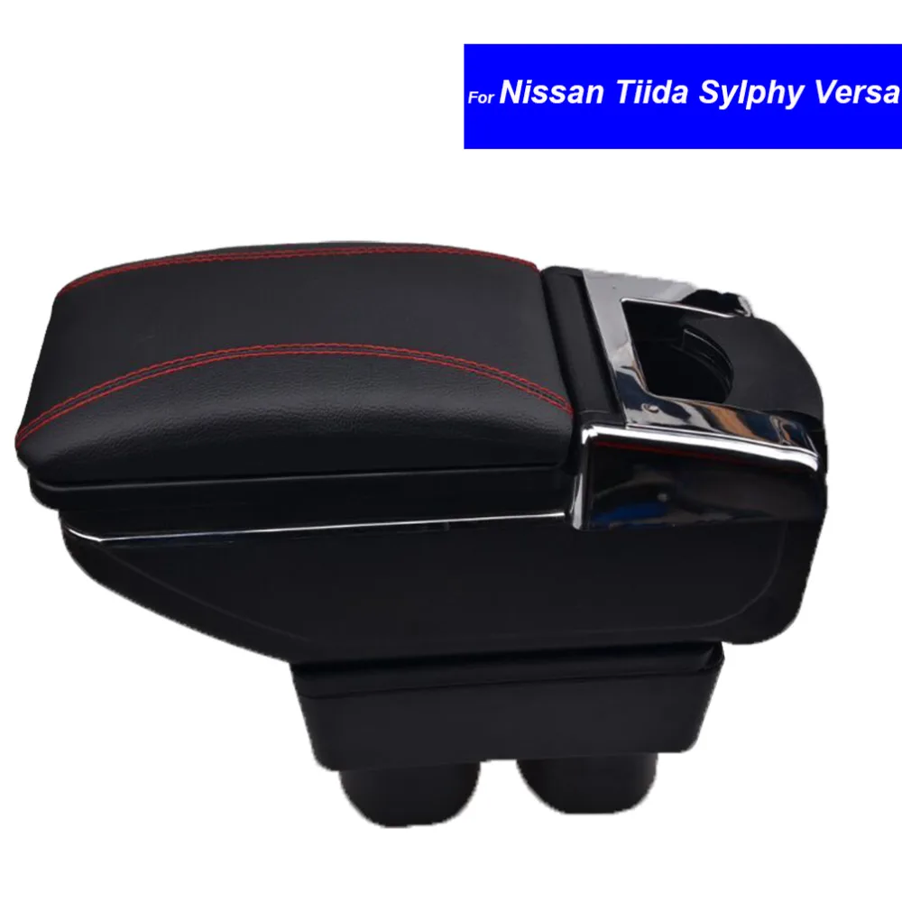 For Nissan Versa Tiida Sylphy Armrests with USB Plastic and PU Leather