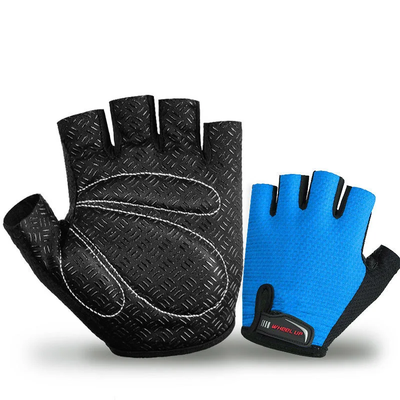 New Shock-absorbing Breathable Non-Slip Half Finger Knit Gloves Outdoor Sports Hiking Climbing Fishing Cycling Hand Protect Wear - Цвет: Синий