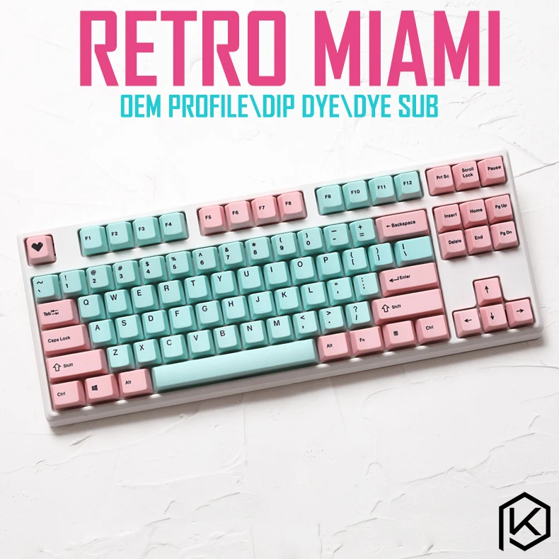 retro miami dye subbed sub dip keycaps oem profile for mechanical keyboard ansi 104 108 tkl 87 gh60 poker xd87 keycap | Компьютеры и