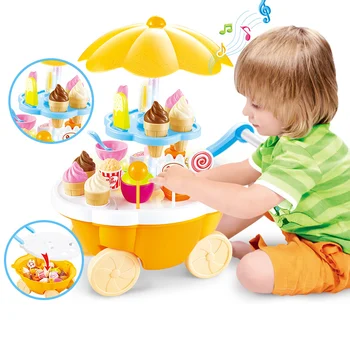 

1 Box Kids Pretend Play Toys Mini Trolley Store Ice Cream Popcorn Lollipops Kitchen Toys Fun Store Props Gift Set Kids