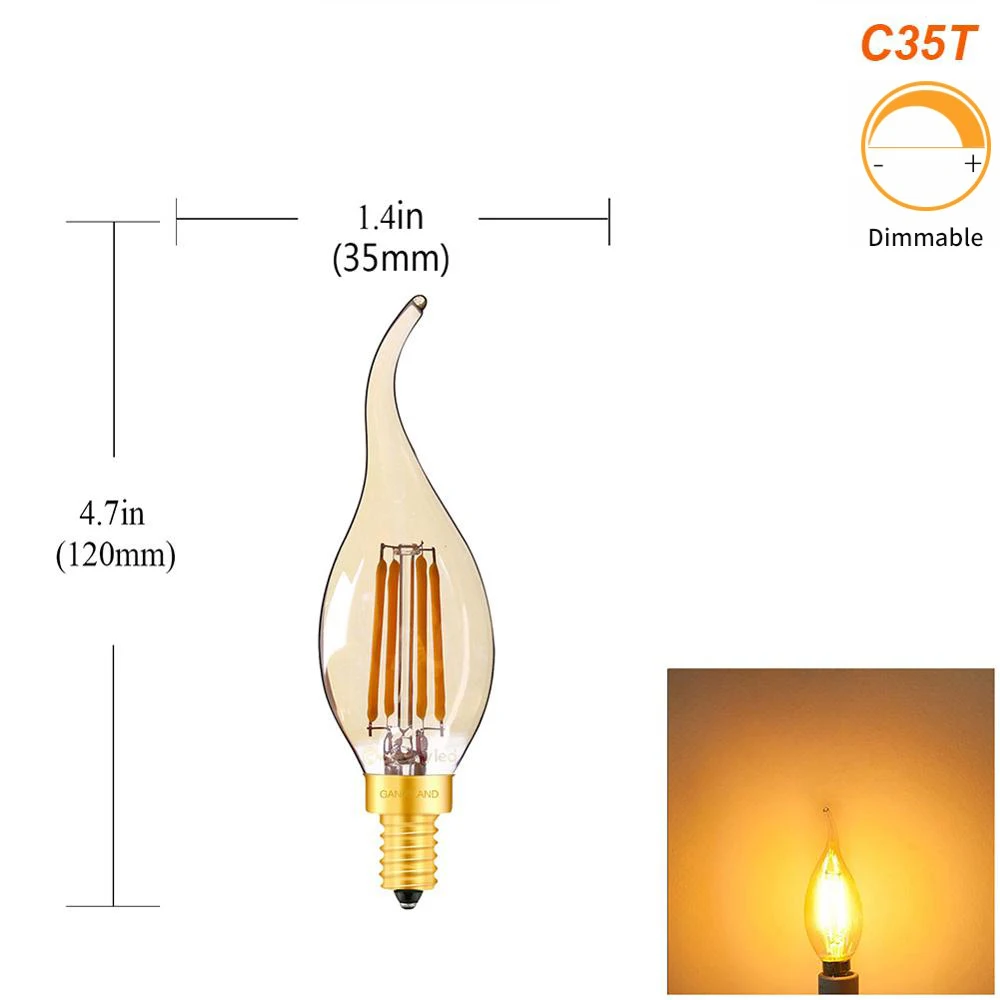 Светодиодный затемнения Винтаж Эдисон лампы золотистым отливом лампы накаливания C35T C32T A19 ST45 ST64 G40 G80 G125 Ретро светодиодный светильник 220V E27 светильник - Испускаемый цвет: C35T 4W E12E14
