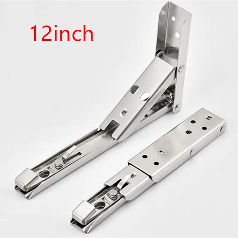 

2pcs 12 inch Max Negative Heavy 80kg Folding Stainless steel Bracket Triangular Release Support with install part