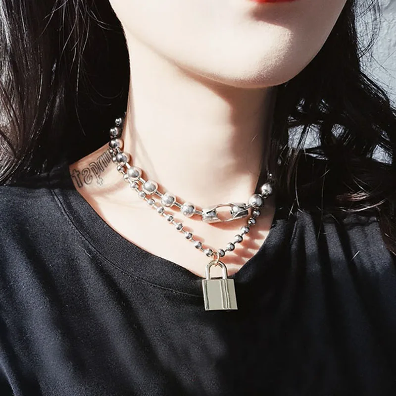 Punk Gotihc Metal Link Lock Choker Cool Chain Chains Lock Collar