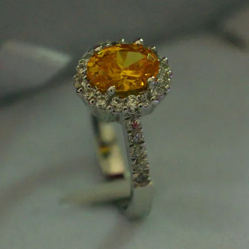 18K Real Gold 6*8mm Yellow Stone Halo Oval Jewelry...