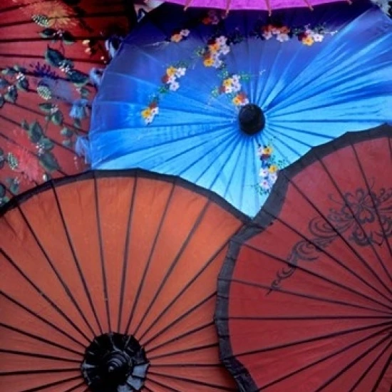 Souvenir parasols for sale at a market  Rangoon  Burma Poster Print by Brian McGilloway (12 x 17)