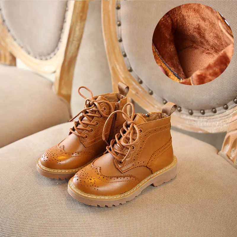 Kalupao/новая зимняя детская обувь в стиле ретро; Ботинки martin в британском стиле из натуральной кожи на плоской подошве; Осенняя обувь для девочек; Детские ботильоны - Цвет: Хаки