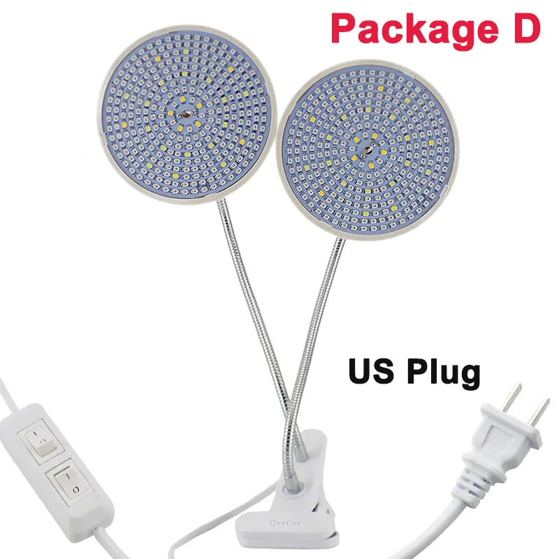 Package D US Plug 290 светодиодный светильник для выращивания растений, полный спектр, двухголовые цветочные семена растущие огни, лампы для внутреннего теплицы, гидропоники - Испускаемый цвет: Package D US Plug
