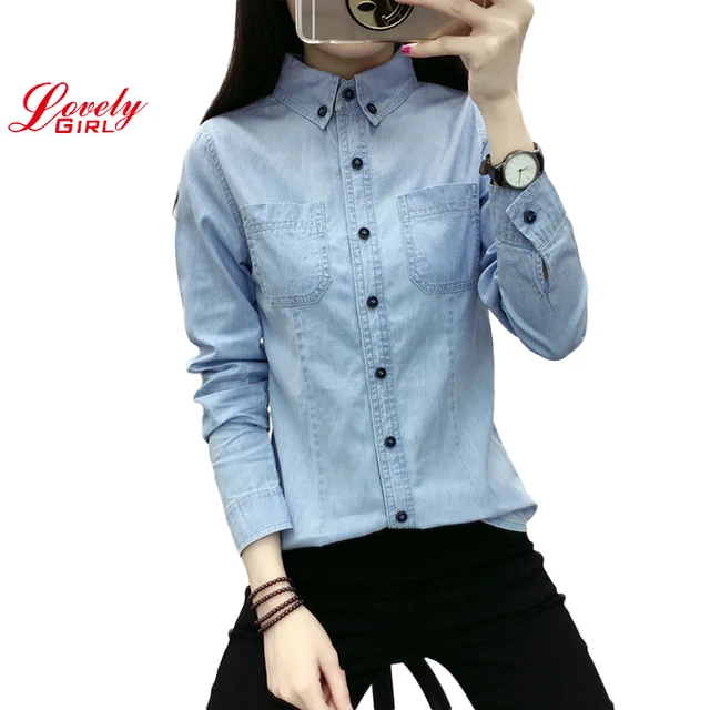 Camisa de Jean para mujer camisas de manga larga para