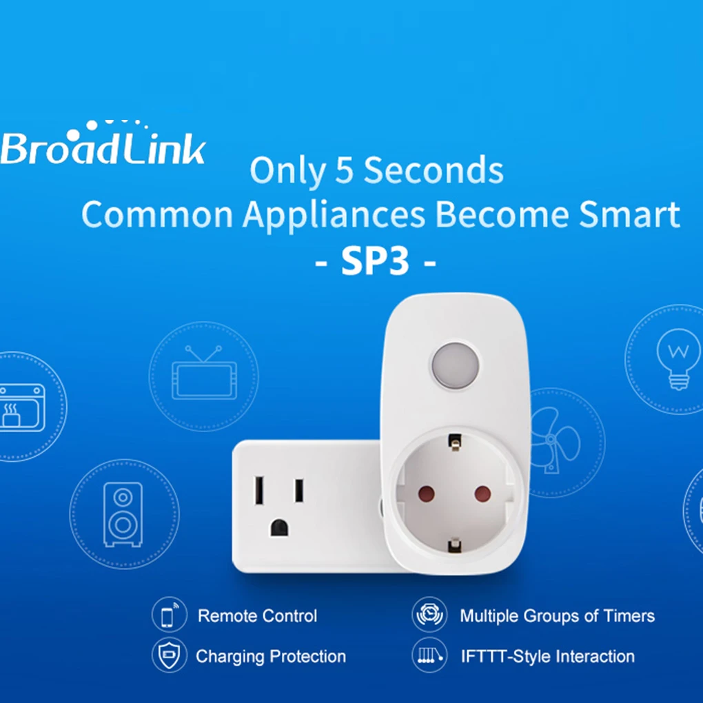 

Broadlink Sp3/P3S EU/US Plug 16A Timer Wifi Socket Outlet Smart Remote Wireless Controls For Android