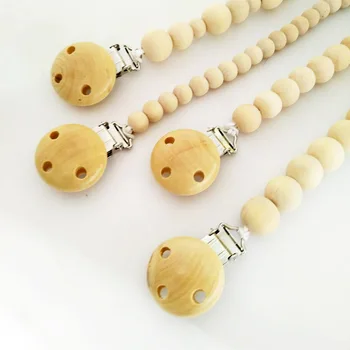 

XCQGH Natural Wood Beaded Pacifier Clip Dummy Chain Pacifier Chain Nipple Holder For Infant Soother Teether Dummies Clip Holder