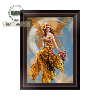 

FineTime 5D DIY Diamonds Painted Butterfly Fairy Mosaic Round Rhinestones Portrait Embroidered Beautiful Decorative Cross-stitch