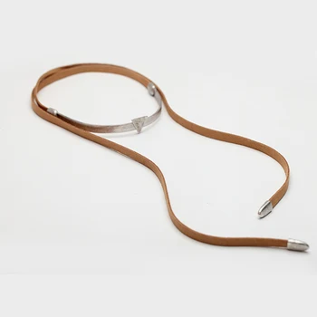 

2017 Black Brown Suede Alloy Choker Necklace Vintage Gold Silver Plated Metal Triangle Pendant Choker Fashion Necklace MYC03033