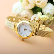 Fashion Golden Small Chic Relojes Dial Steel Band Quartz Wrist Watch Gift Girl Women Lady Relogio