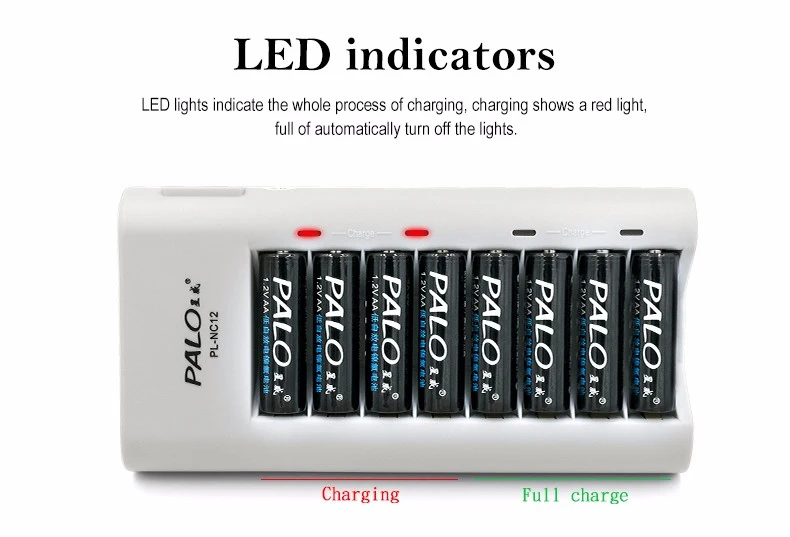 PALO AA AAA зарядное устройство 8 слотов быстрое зарядное устройство светодиодный smart для 1,2 в AA AAA ni-MH ni-cd аккумуляторная батарея EU AU US UK Plug