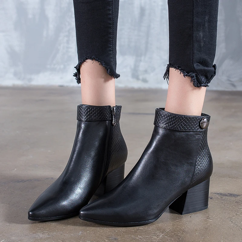

Pointed Toe European Fashion Style Women' s Booties Natural Leather Female Ankle Boots High Heel Lady Aliexpress Rivet Shoes