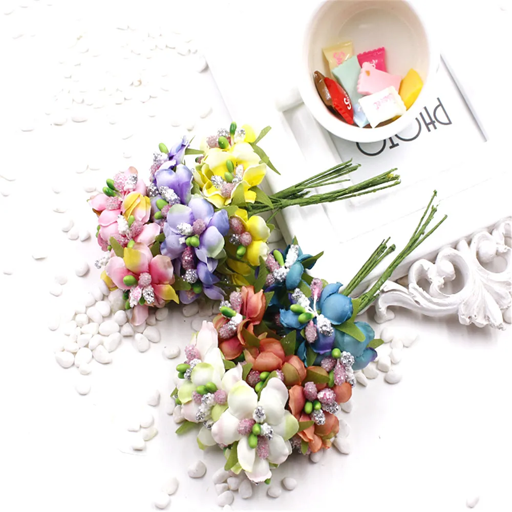 

6pcs/lot 4cm Silk Rose Artificial Flower Bouquet For Wedding Home Decoration Simulation Clothing Hats Accessories Rosa Flower