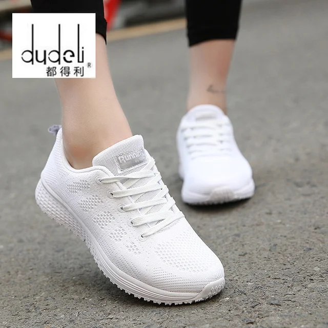 US $7.48 Sneakers Women Sport Shoes Lace-Up Beginner Rubber Fashion Mesh Round Cross Straps Flat Sneakers Ru
