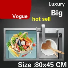 Домашняя кухня ручная раковина двойной паз высокой емкости мыть овощи 304 Нержавеющая сталь стандарт 80x45 см