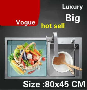 Cheap Free Shipping Home Kitchen Manual Sink Double Groove High Capacity Wash Vegetables 304 Stainless Steel Standard 80x45 CM