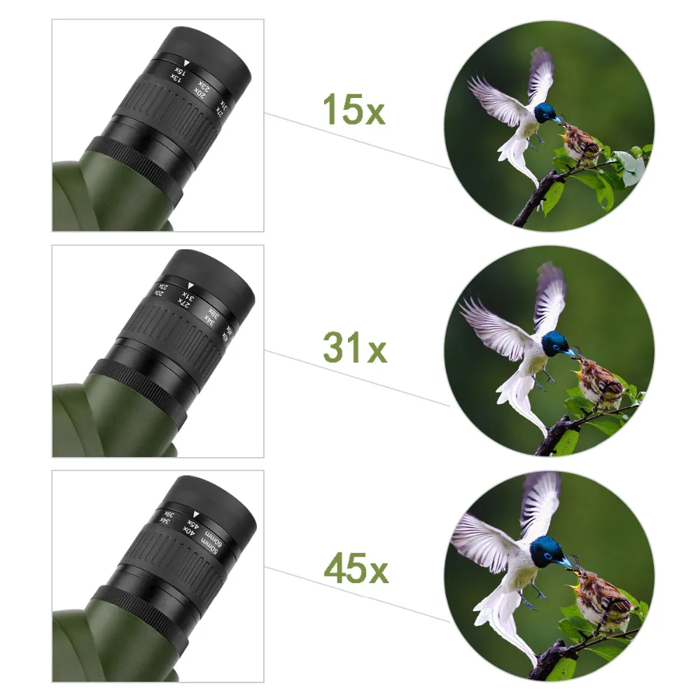 SVBONY 15-45x60 تلسكوب SV19 BAK4 بريزم النيتروجين للماء ل الرماية مشاهدة الطيور FMC الإكتشاف نطاق + الهاتف محول F9328G
