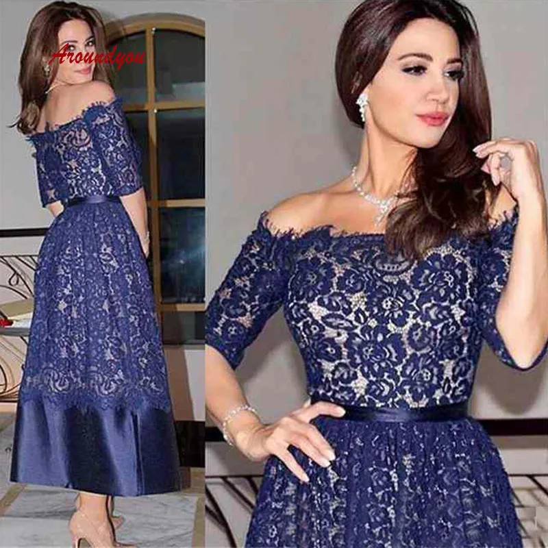 Lace Mother of the Bride Dresses for Weddings Dinner Navy Blue Plus Size Formal Gowns Groom Godmother Dresses - Цвет: Синий