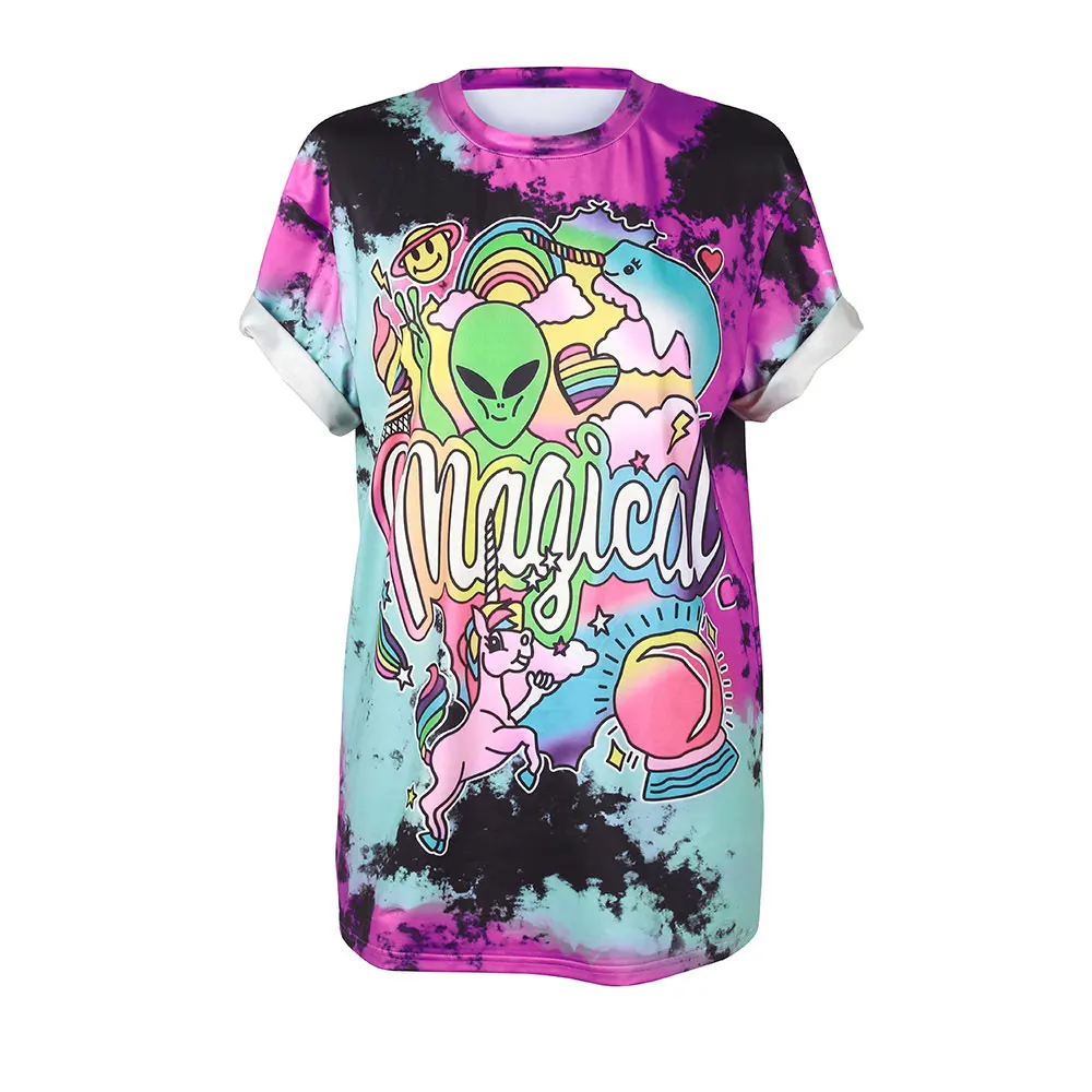 Summer Punk Skull Alien UFO Unicorn Tie Dye 3D Printed Unisex Short Sleeve Loose Men T Shirt Tops Vest Tees Women T-shirt