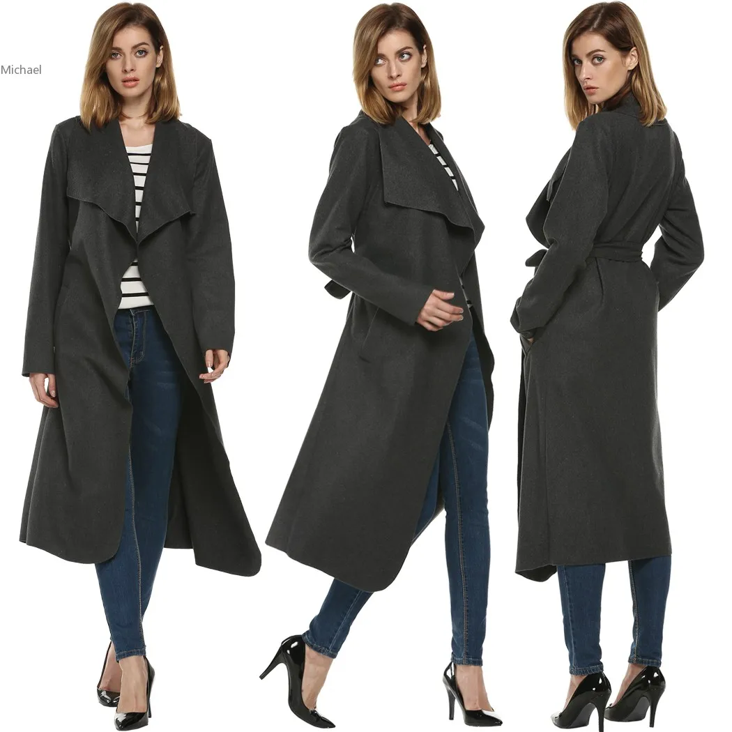 Women's Dark Grey Wool Coats Winter Long Coat New Design Cardigan X ...