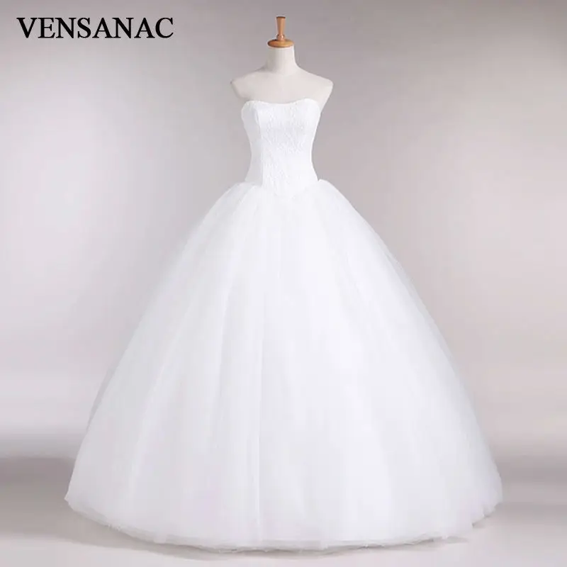 VENSANAC 2017 New A Line Lace Sweetheart Off the shoulder Sleeveless White Satin font b Bridal