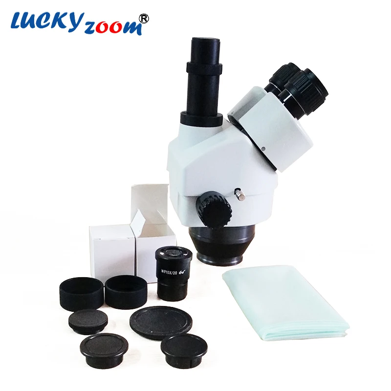 Lucky Zoom Brand Professional 7X 45X Stereo Microscope Head WF10X Eyepiece Trinocular Microscope