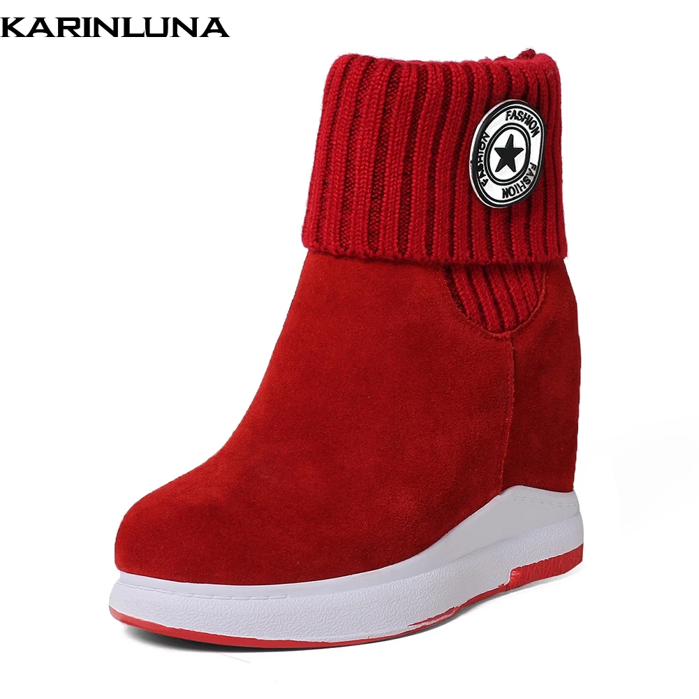 

KARINLUNA 2018 Large Size 32-40 High Quality Autumn Winter Boots Woman Shoes Platform Slip On Hot Sale Boots Female