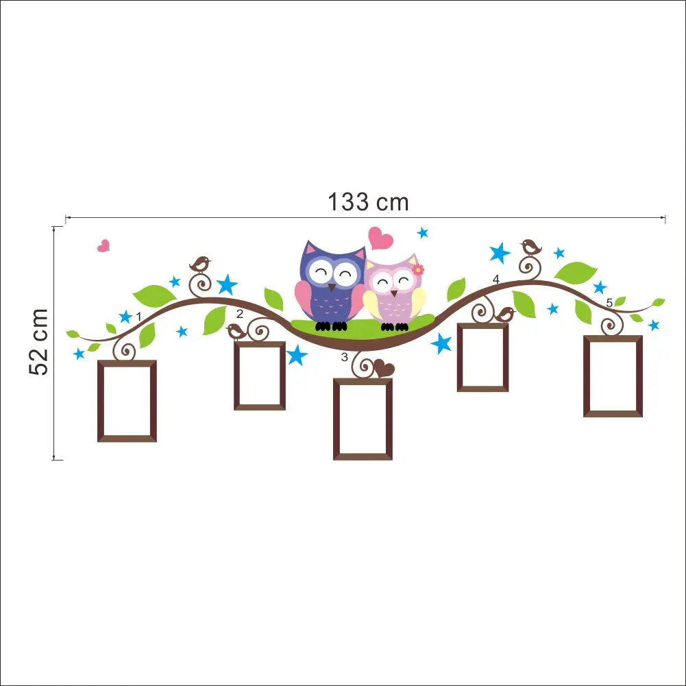 Совы фото наклейки на стену в раме украшение дома bedrrom наклейки на стену в виде животных Фреска Искусство гостиной мультфильм цветок лоза zooyoo1021