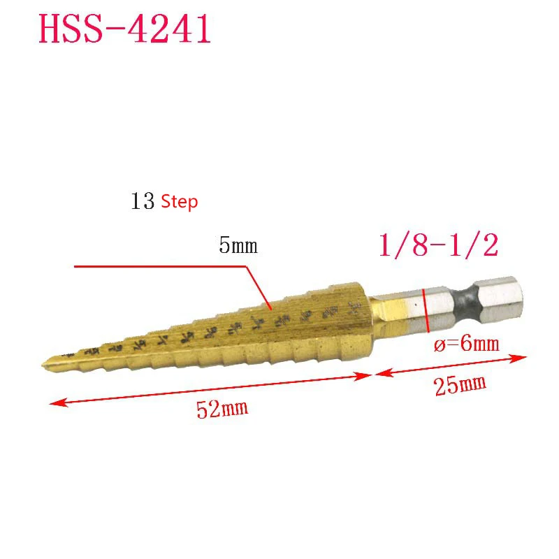 1 шт. 1/8 "до 1/2" HSS сталь титан шаг сверла конус резка инструменты Деревообработка Сверление дерева