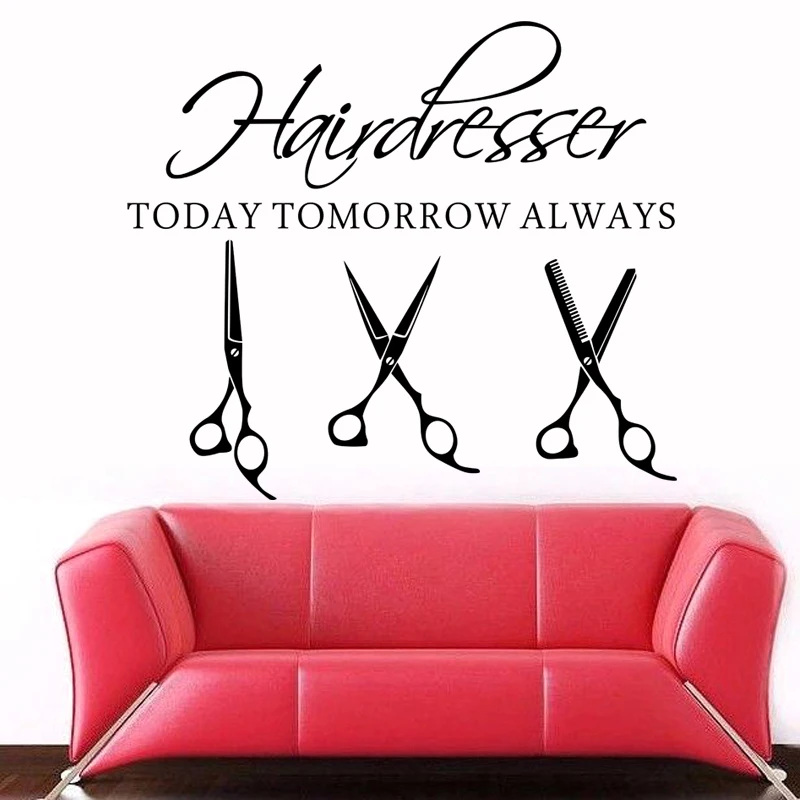 Scissor Hair Salon Sticker Hairdresser Decal Barber Shop Posters Vinyl Wall Decals 25 Color Choose Hair Salon Sticker