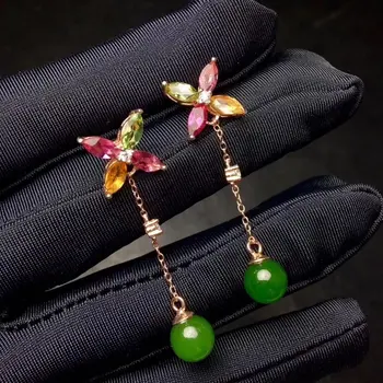 

Fidelity natural 8mm Hetian jasper drop earrings s925 sterling silver elegant fine jewelry for women Natural green gemstone