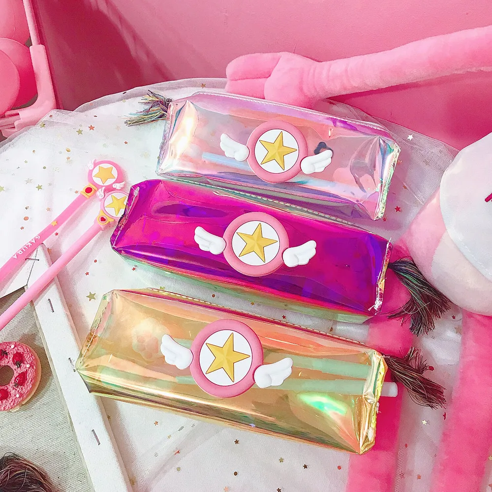 

pencil bag Individual laser color transparentschool pencil case kawaii bag stationery for girls Wholesale drop shipping