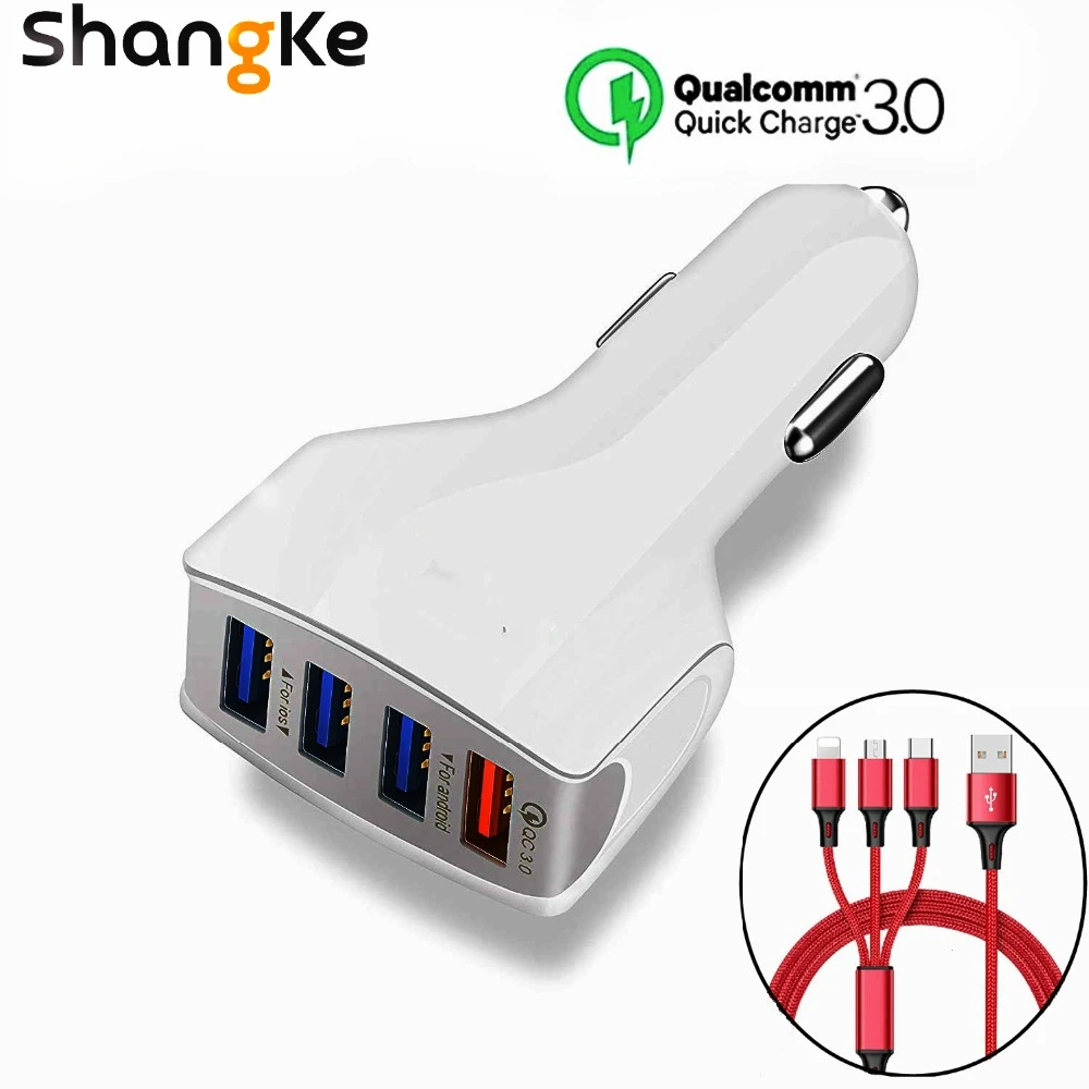 

Car Charger 4 USB Port Qualcomm Quick Charge 3.0 USB Charger Mobile Phone Charge for Samsung S8 S7 iPhoneX 8 8Plus XS XR Charger