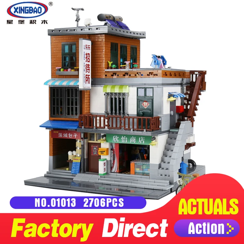 

XingBao 01013 2706Pcs Genuine Creative guest House The Toys and store Set Building Blocks Bricks Toy Model for Christmas