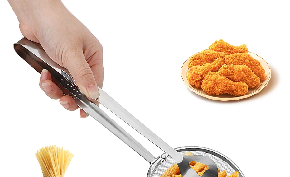 Kitchen Gadgets Tools Stainless Steel Colander oil Strainers Fried Food Filter Spoon with Clip France Fried Tong Mesh Colander
