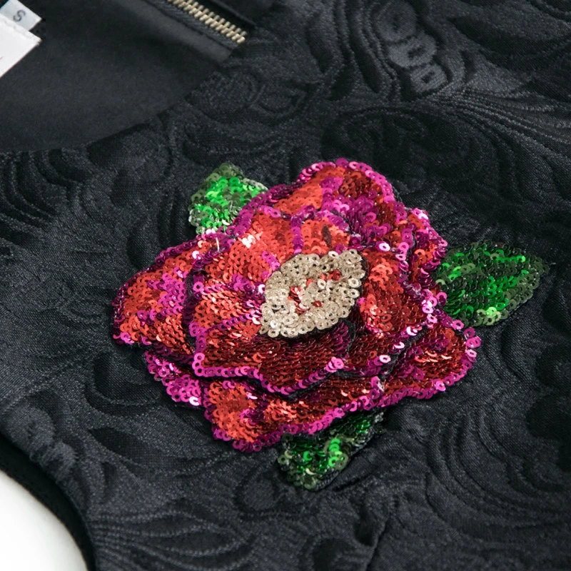 2017 Fashion Designer Spring Runway Dress Vintage Women Sleeveless Flower Sequined Teapot Embroidery Black Mini Dresses Vestidos Dresses